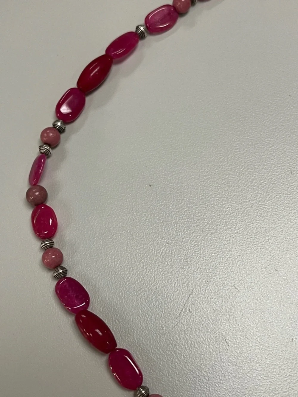 Source Unknown Pink Beaded Necklace with Silver Heart Pendant